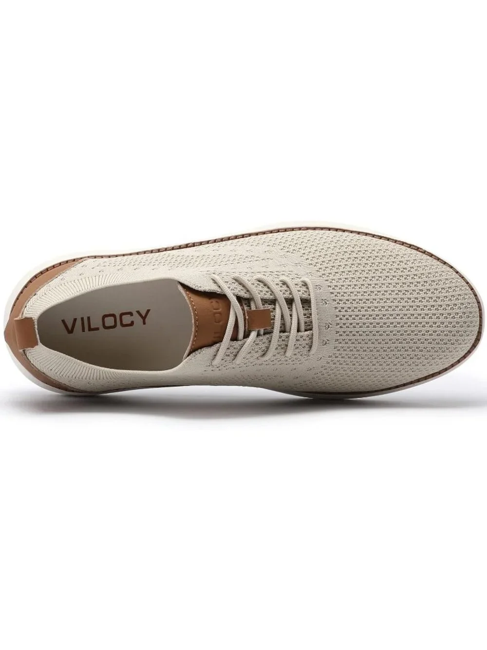 Men's Beige Knit Comfortable Casual Lace-Up Oxfords Breathable Walking Sneakers